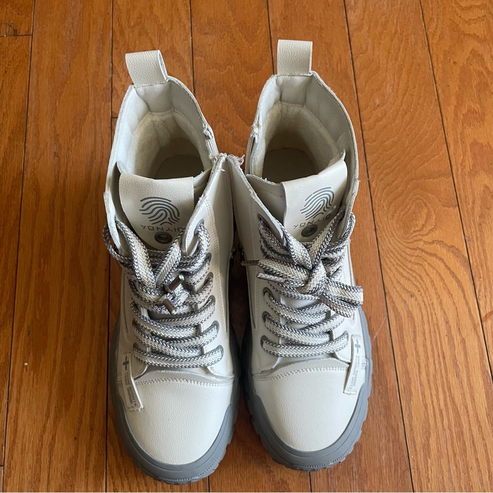 White and Gray High-Top Sneakers